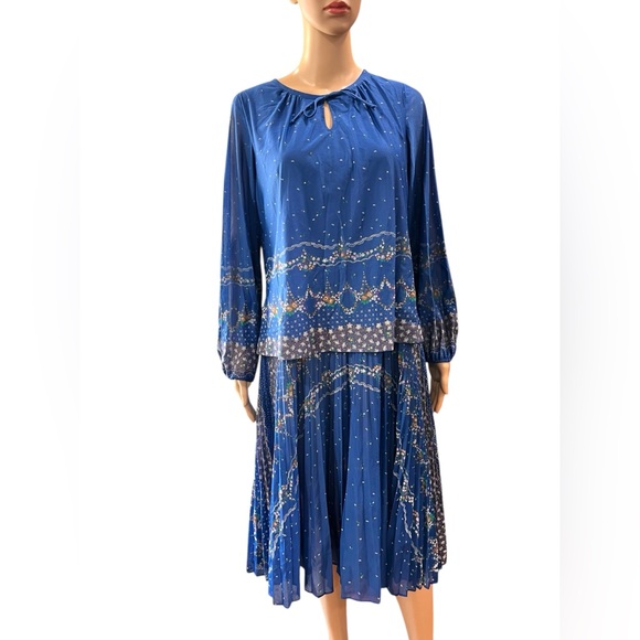 VINTAGE 70’s/80’s blue DAMON Dress DD accordion dress-11 - Picture 1 of 7